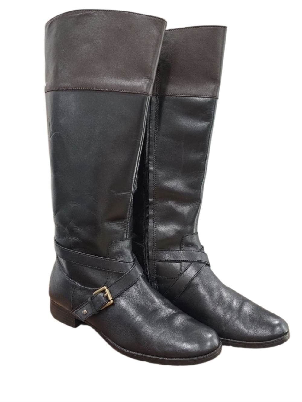 Lauren Ralph Lauren Women's Sahara Leather Black & Brown Riding Boots. Size 9B
